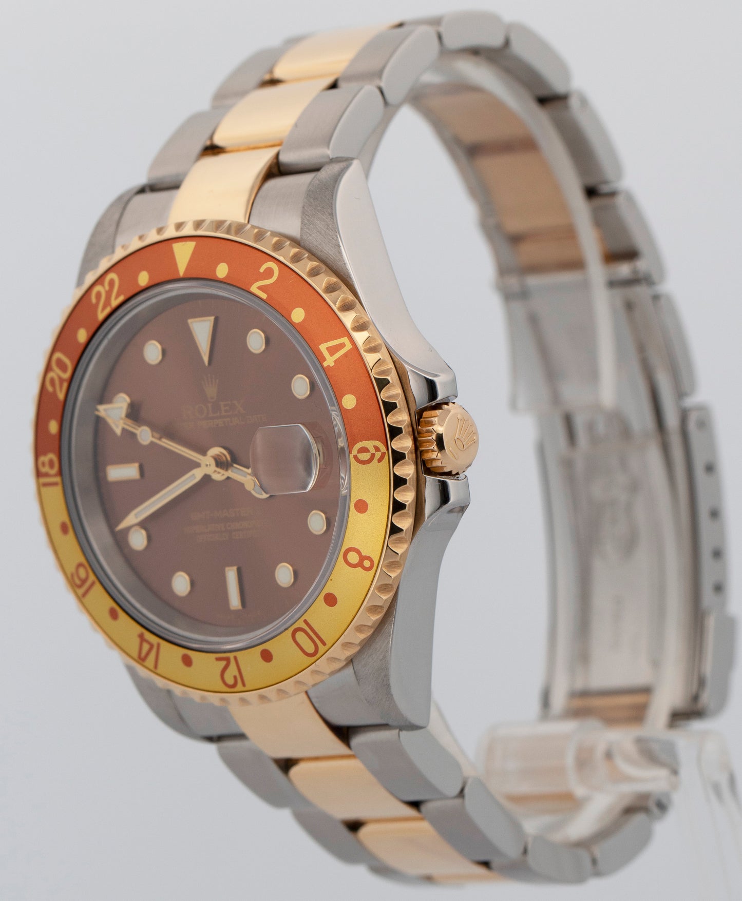 Rolex GMT-Master II BROWN Two-Tone Gold Steel NO-HOLES 40mm 16713 Watch