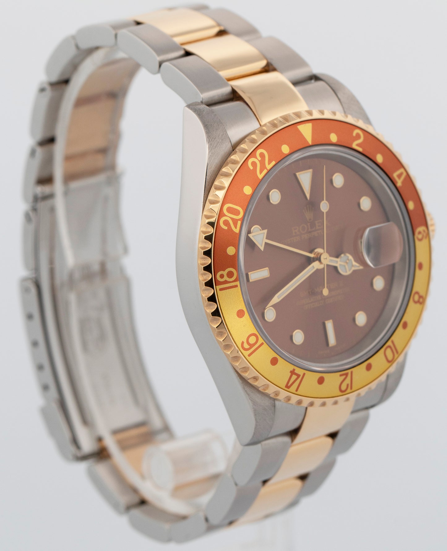 Rolex GMT-Master II BROWN Two-Tone Gold Steel NO-HOLES 40mm 16713 Watch