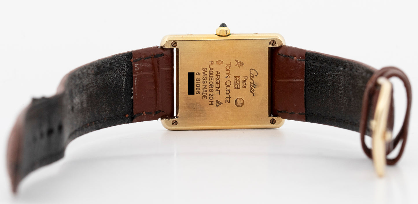 Cartier Tank Quartz Ivory Roman Sterling Silver Vermeil Gold 23.5mm Watch 881008