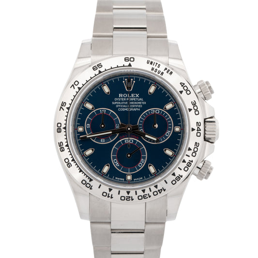 PAPERS Rolex Daytona Cosmograph BLUE 18K White Gold 40mm Watch 116509 BOX