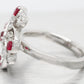 Antique Art Deco 0.30 ctw Ruby & Diamond Swirl Cocktail Ring - 14k White Gold