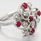 Antique Art Deco 0.30 ctw Ruby & Diamond Swirl Cocktail Ring - 14k White Gold