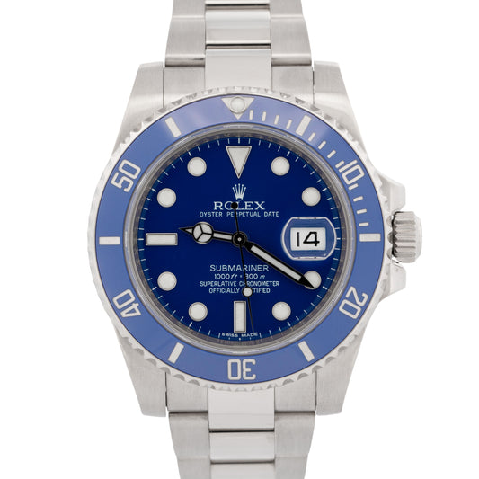 PAPERS Rolex Submariner 40mm 18K White Gold SMURF Blue Ceramic 116619 LB BOX