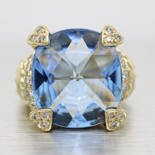 Judith Ripka Monaco Large Blue Quartz & Diamond Cocktail Ring - 18k Yellow Gold