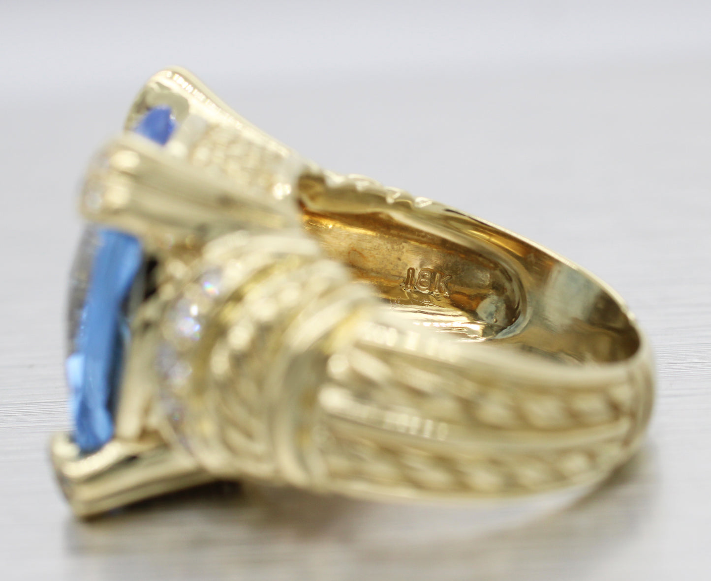 Judith Ripka Monaco Large Blue Quartz & Diamond Cocktail Ring - 18k Yellow Gold