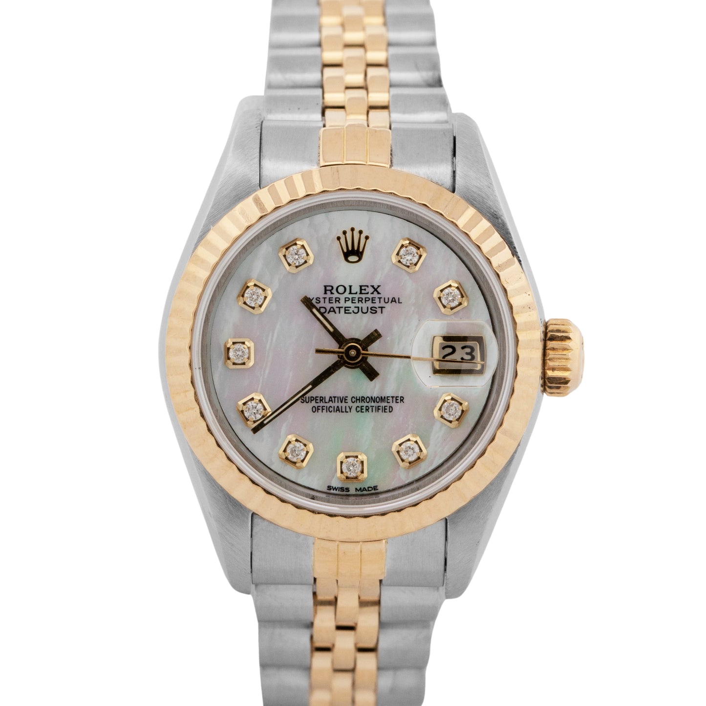 Ladies Rolex DateJust 26mm MOP DIAMOND 18K Yellow Gold Steel JUBILEE 69173 Watch