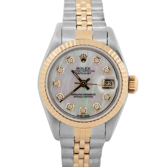 Ladies Rolex DateJust 26mm MOP DIAMOND 18K Yellow Gold Steel JUBILEE 69173 Watch