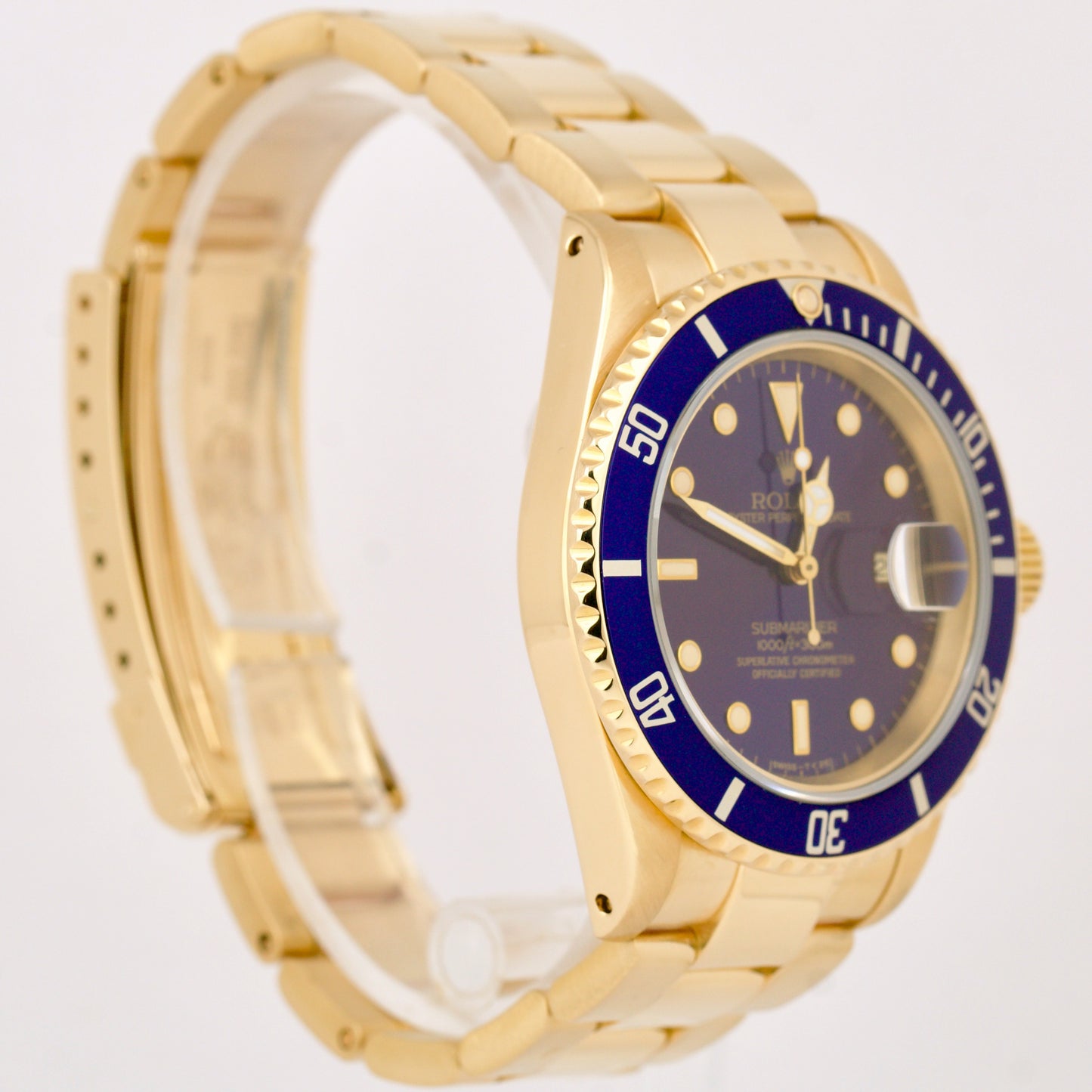 Rolex Submariner Date BLUE 18K Yellow Gold 40mm Oyster Automatic Watch 16618 LB