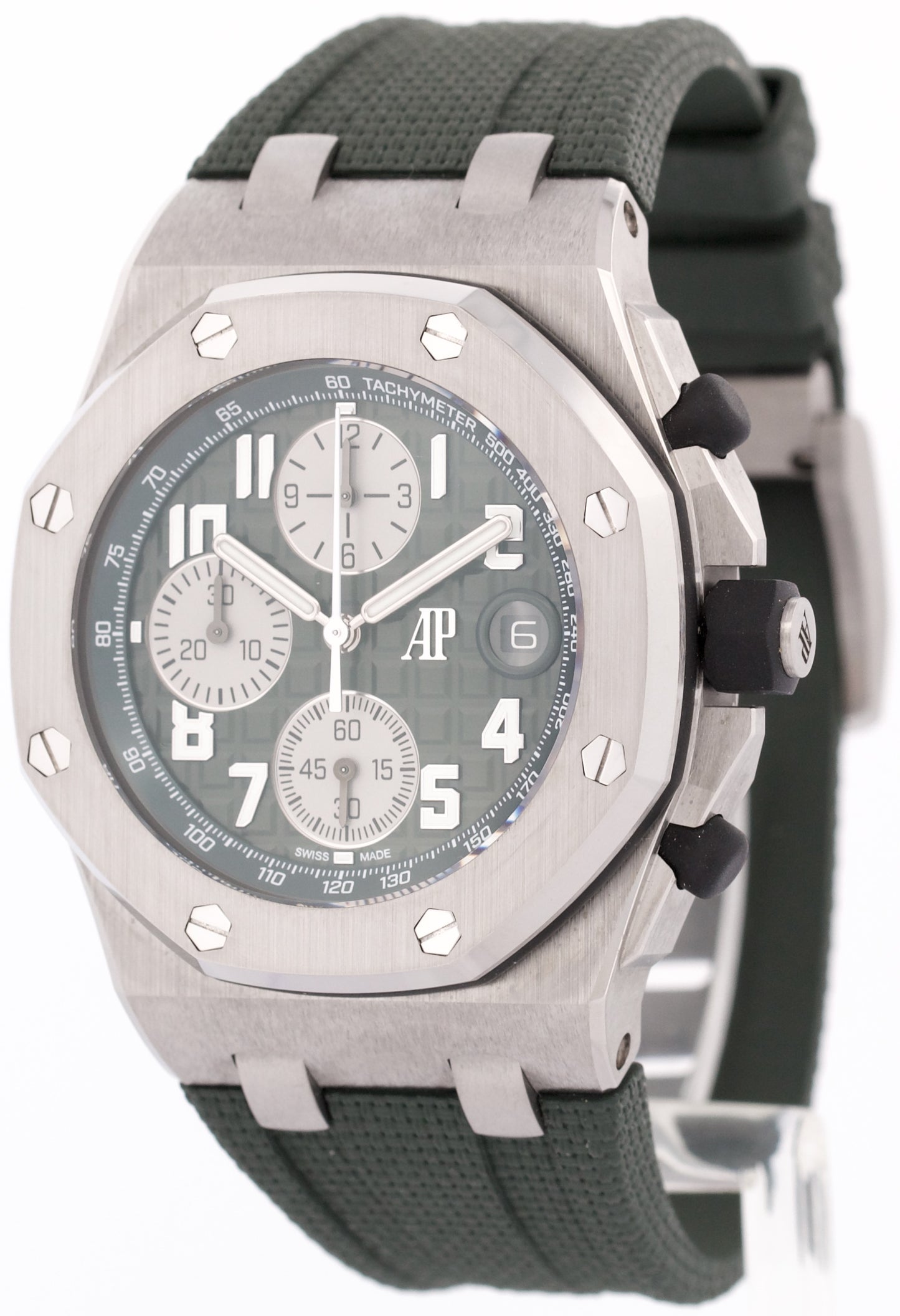 PAPERS Audemars Piguet Royal Oak Offshore GREEN Rubber 42mm TITANIUM 26238TI BOX