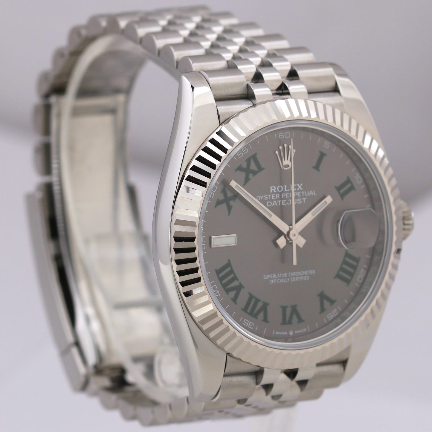 MINT 2023 Rolex DateJust 41 WIMBLEDON Rhodium 18K Steel Fluted JUBILEE 126334