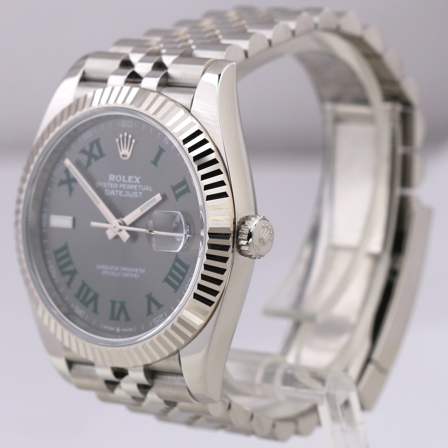 MINT 2023 Rolex DateJust 41 WIMBLEDON Rhodium 18K Steel Fluted JUBILEE 126334
