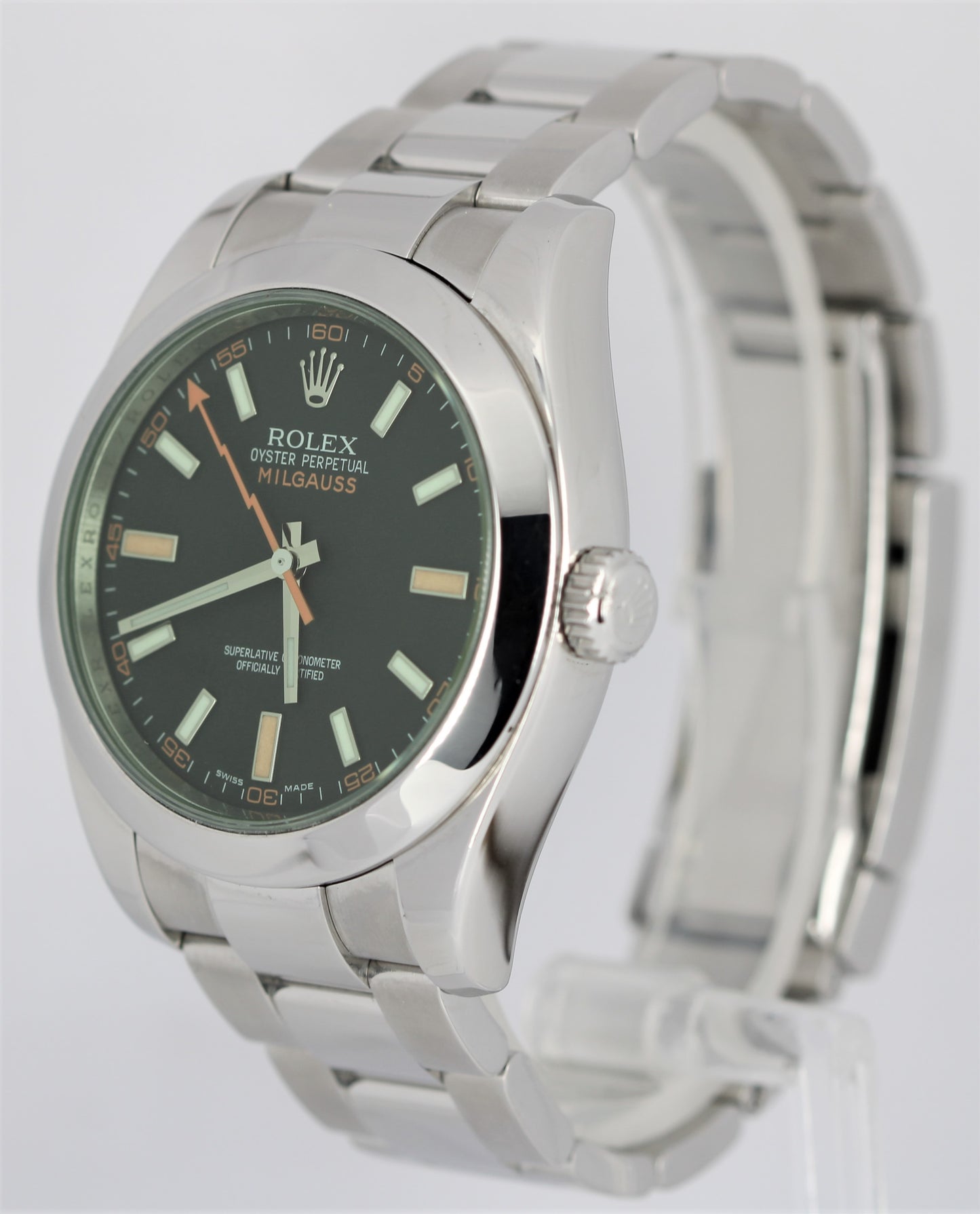 Rolex Milgauss Stainless Green Anniversary Crystal Black 40mm 116400 GV Watch