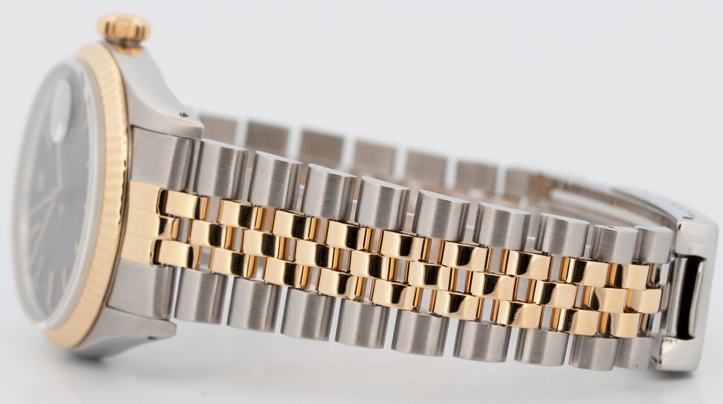 Rolex DateJust 36mm Black Tapestry Two-Tone Jubilee 18K Yellow Gold Watch 16013