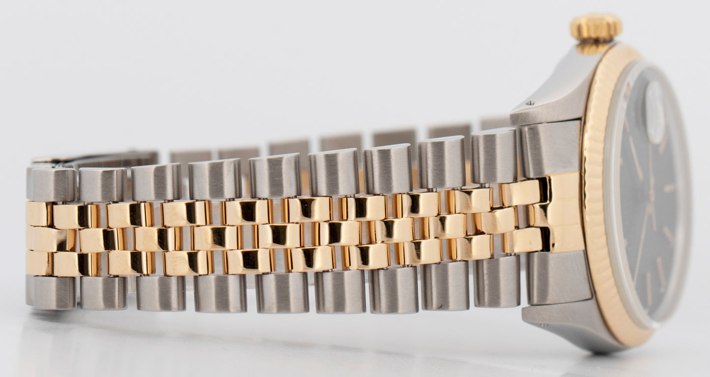 Rolex DateJust 36mm Black Tapestry Two-Tone Jubilee 18K Yellow Gold Watch 16013