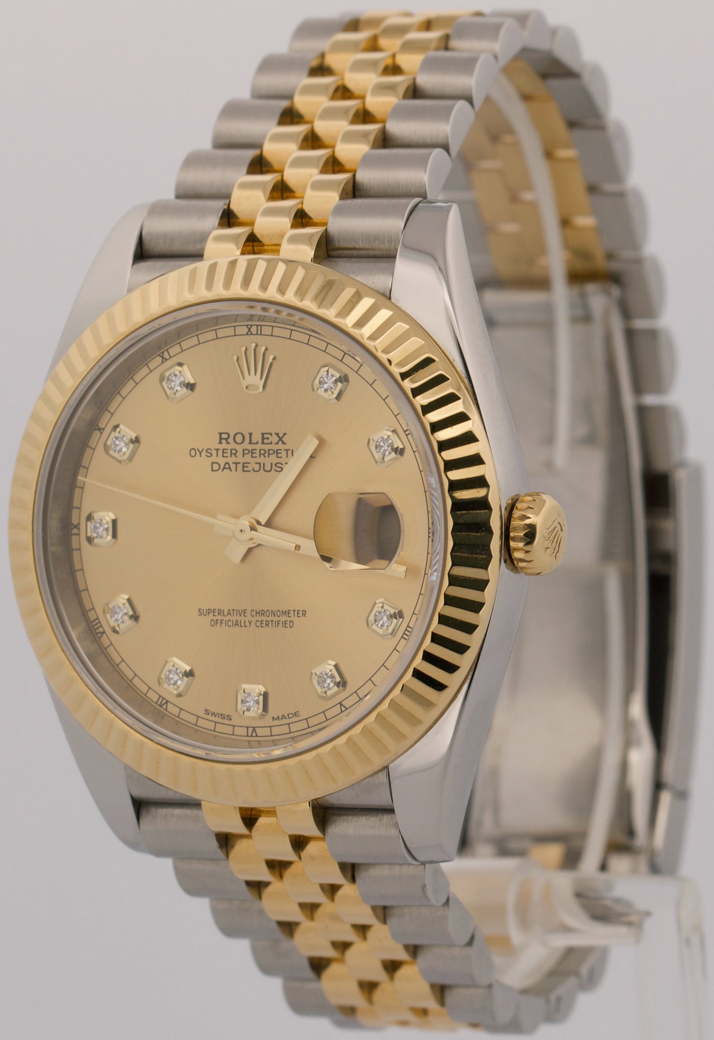 2017 PAPERS Rolex DateJust CHAMPAGNE DIAMOND 18K Steel JUBILEE 41mm 126333 BOX