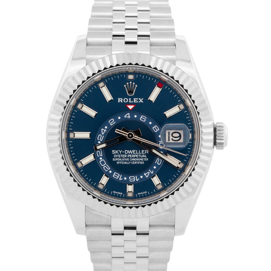 2022 PAPERS Rolex Sky-Dweller BLUE Steel 18K White Gold 42mm JUBILEE 326934 BOX