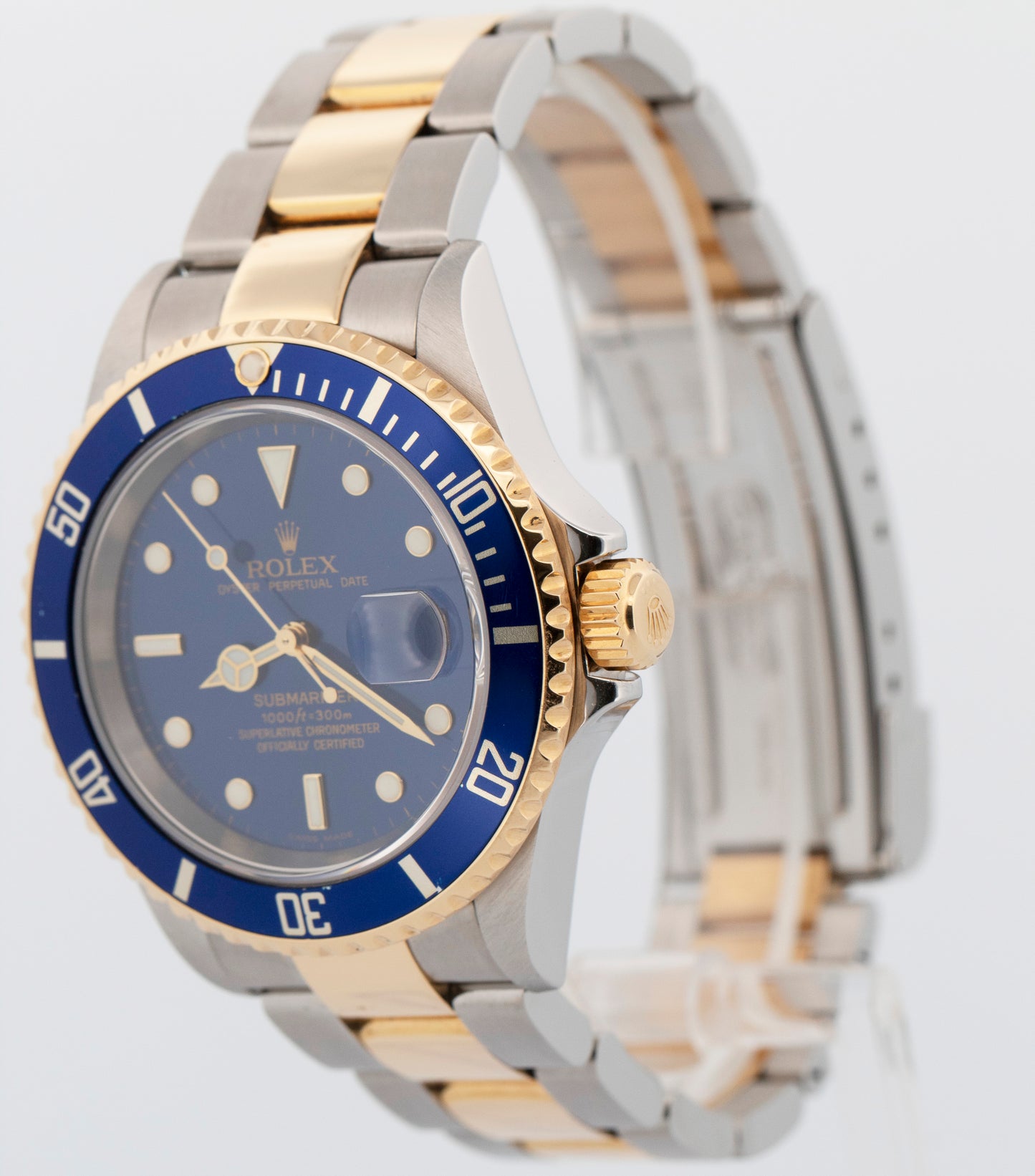 2005 PAPERS Rolex Submariner Date BLUE NO-HOLES Two-Tone Gold 40mm 16613 LB BOX