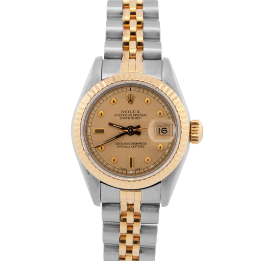 PAPERS Rolex DateJust 26mm PINBALL Champagne 18K Gold JUBILEE 69173 Watch BOX