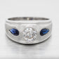 Vintage 1ct Diamond & 0.50ctw Sapphire Band Ring - 14k White Gold | Size 7.50