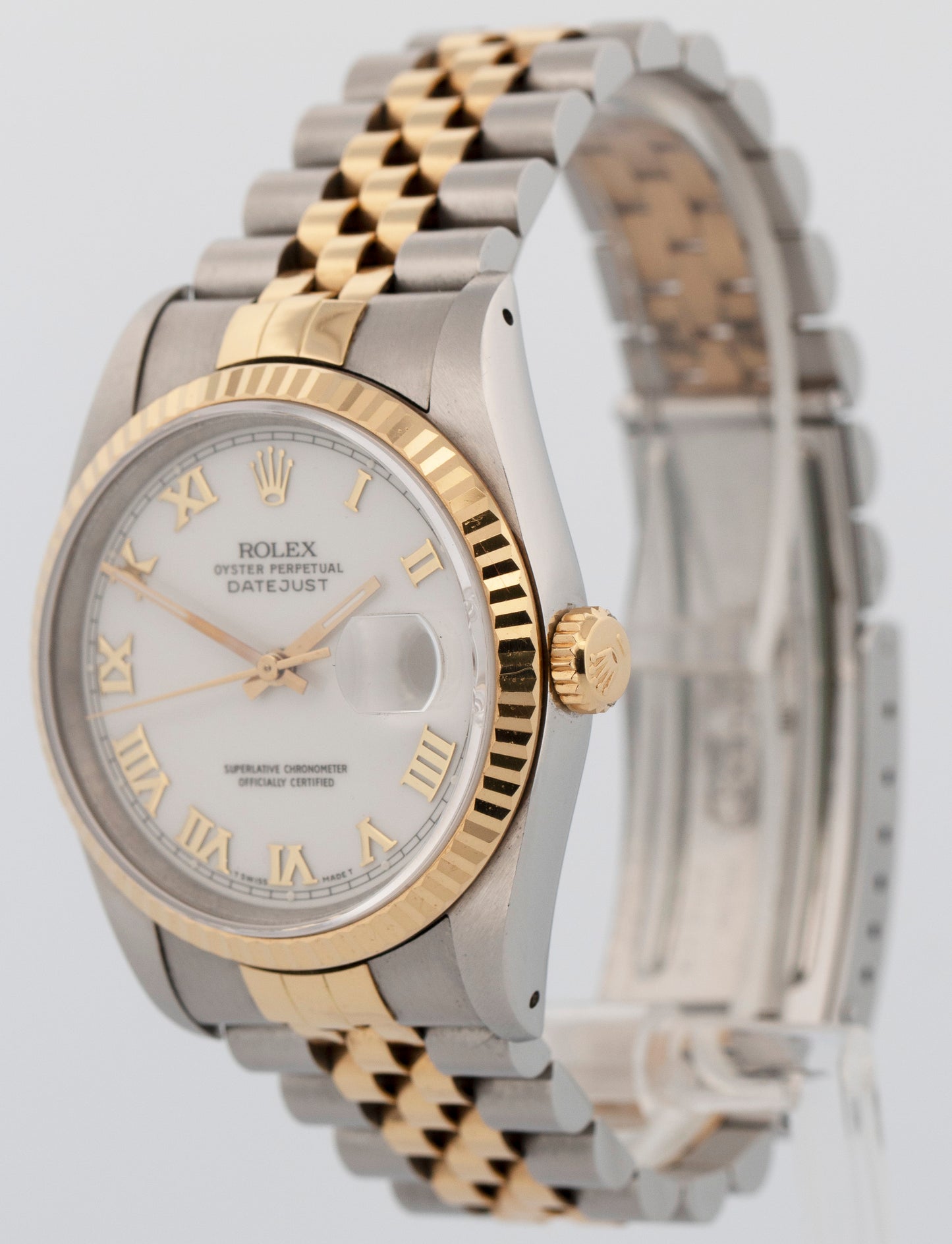 1993 PAPERS Rolex DateJust WHITE Two-Tone 18K Yellow Gold 36mm 16233 Watch BOX