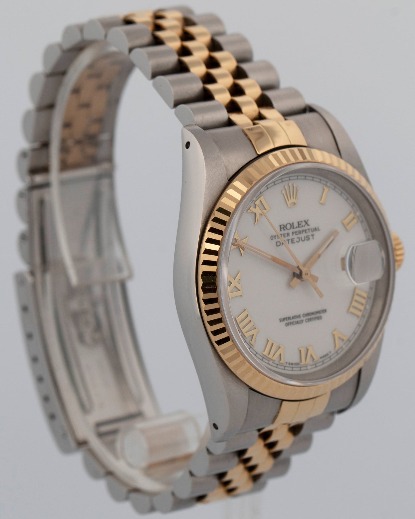 1993 PAPERS Rolex DateJust WHITE Two-Tone 18K Yellow Gold 36mm 16233 Watch BOX