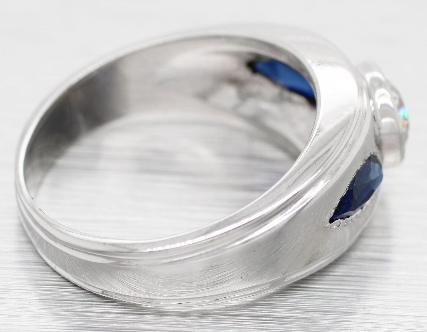 Vintage 1ct Diamond & 0.50ctw Sapphire Band Ring - 14k White Gold | Size 7.50