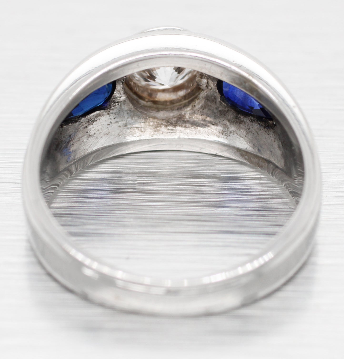 Vintage 1ct Diamond & 0.50ctw Sapphire Band Ring - 14k White Gold | Size 7.50