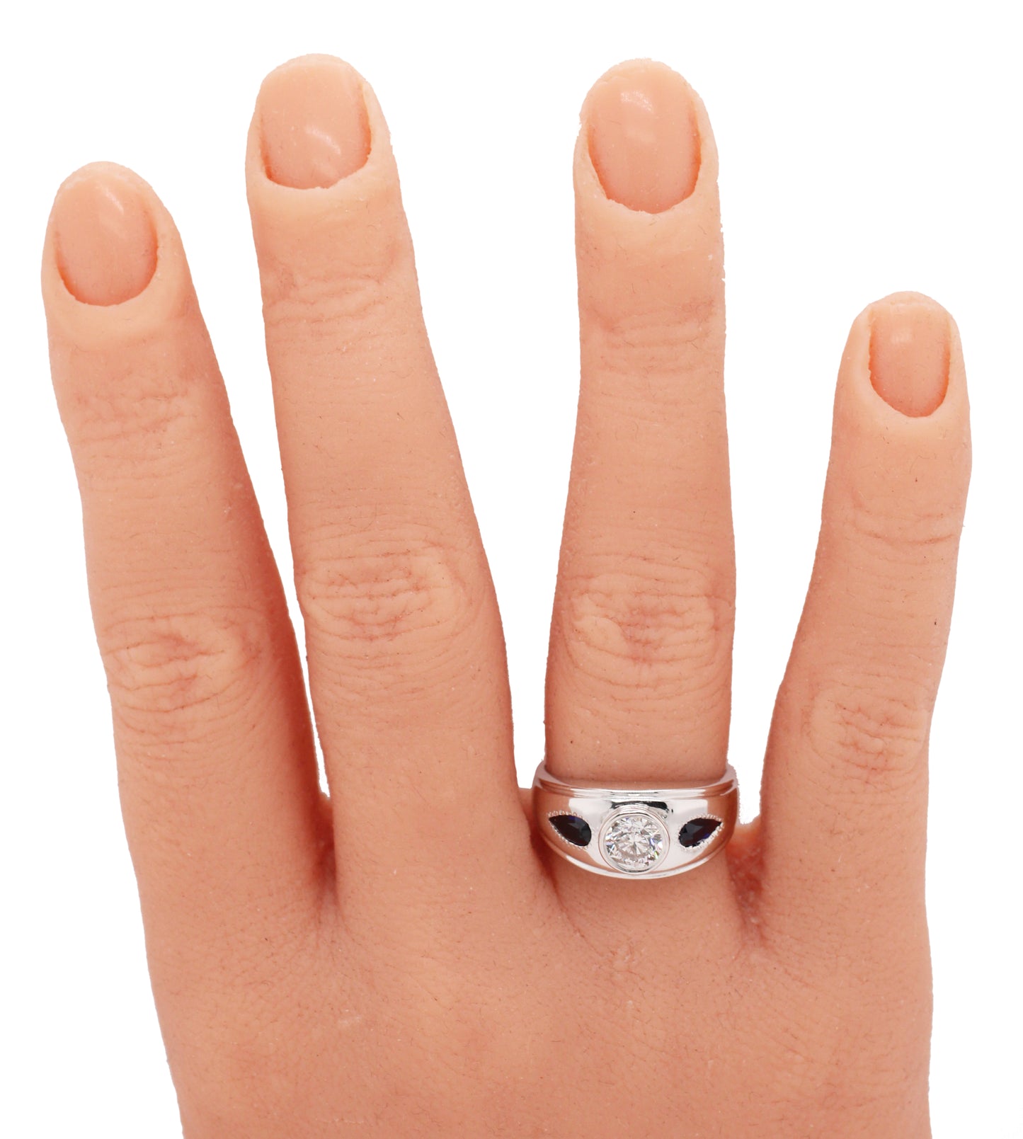 Vintage 1ct Diamond & 0.50ctw Sapphire Band Ring - 14k White Gold | Size 7.50
