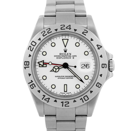 PAPERS Rolex Explorer II 40mm Polar White Stainless Steel GMT Watch 16570 BOX