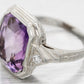 Art Deco 4.50ct Amethyst & Diamond Cocktail Ring - 14k White Gold | Size 3.75