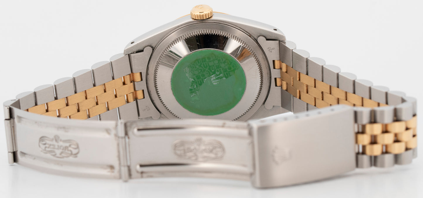 1993 PAPERS Rolex DateJust WHITE Two-Tone 18K Yellow Gold 36mm 16233 Watch BOX