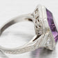 Art Deco 4.50ct Amethyst & Diamond Cocktail Ring - 14k White Gold | Size 3.75