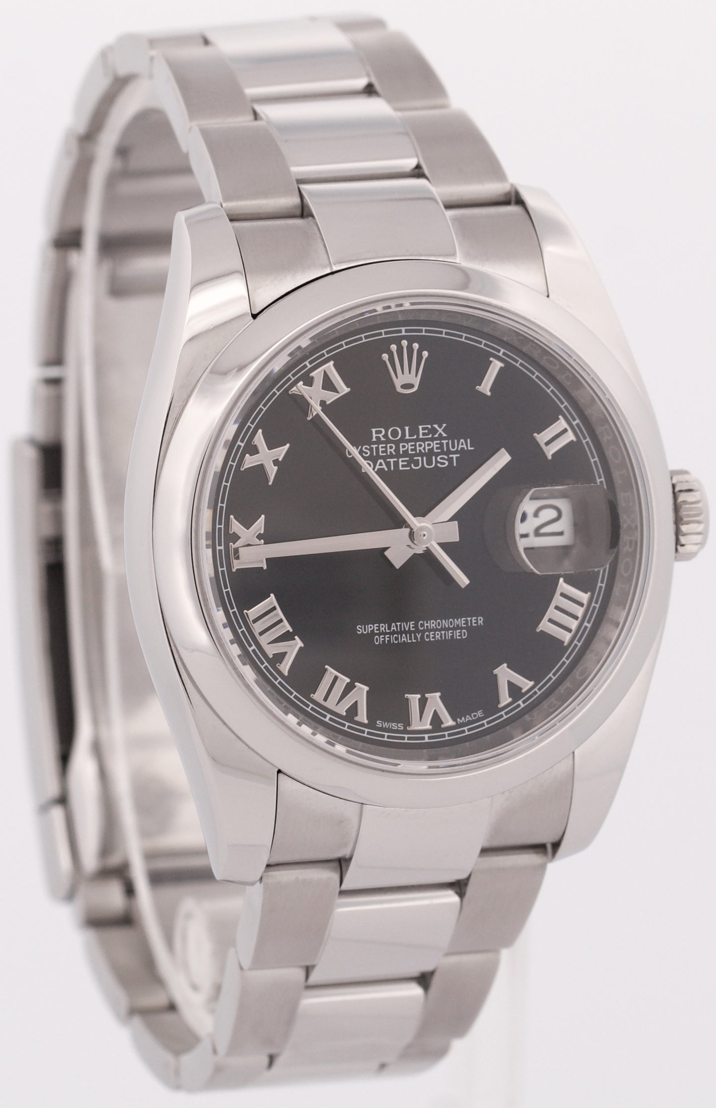 Rolex DateJust 36 BLACK ROMAN Stainless Steel Oyster 36mm Watch 116200