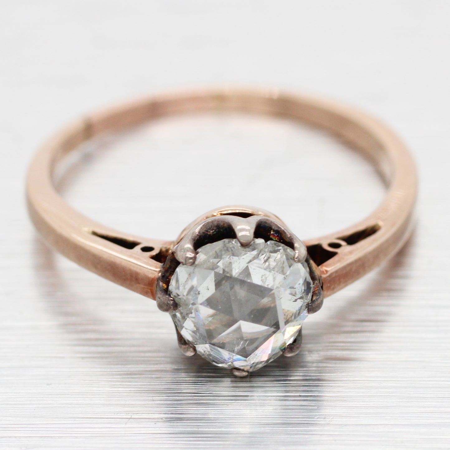 Antique Art Nouveau 1.35ct Rose Cut Diamond Engagement Ring - 14k Rose Gold