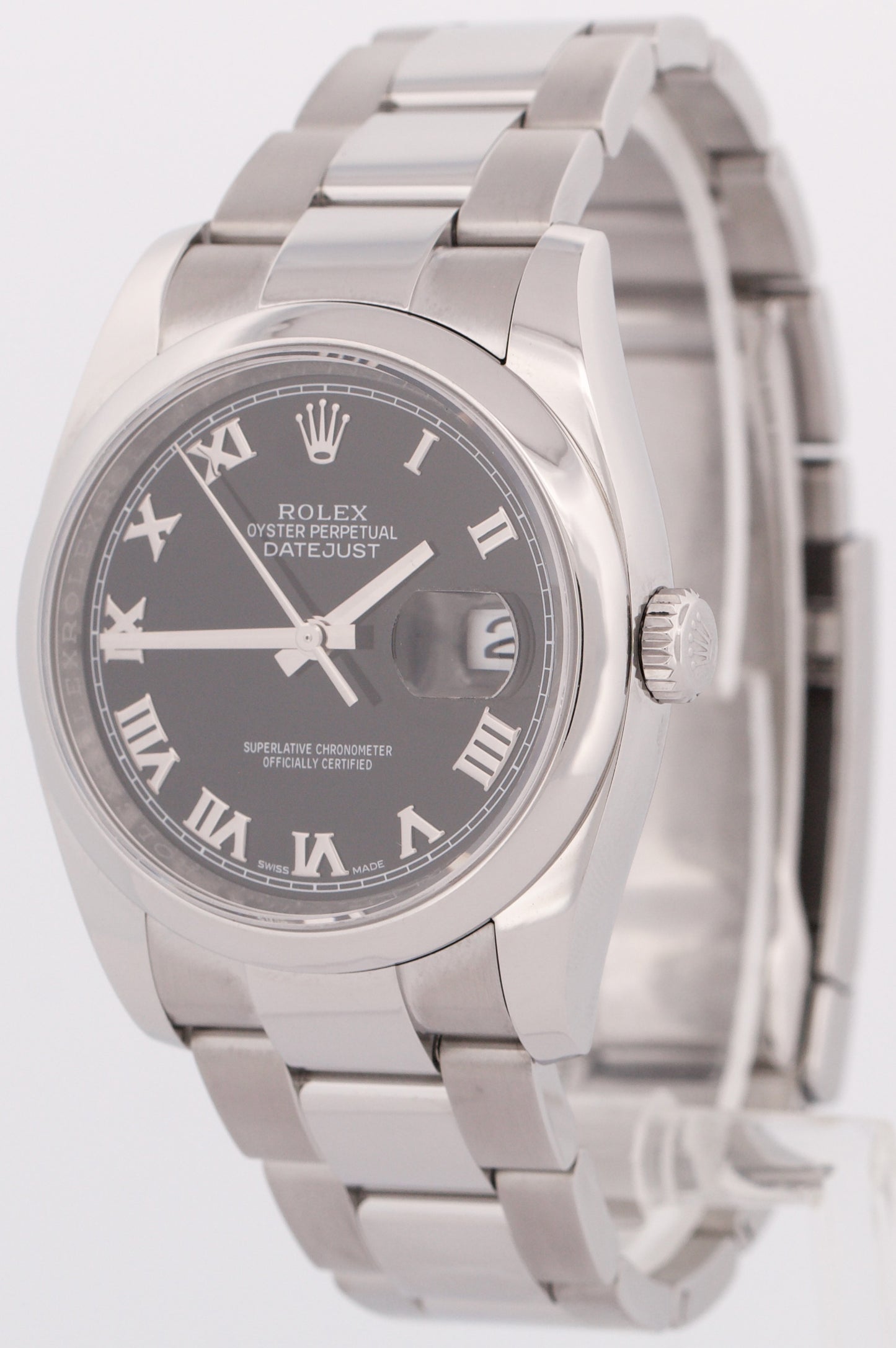 Rolex DateJust 36 BLACK ROMAN Stainless Steel Oyster 36mm Watch 116200