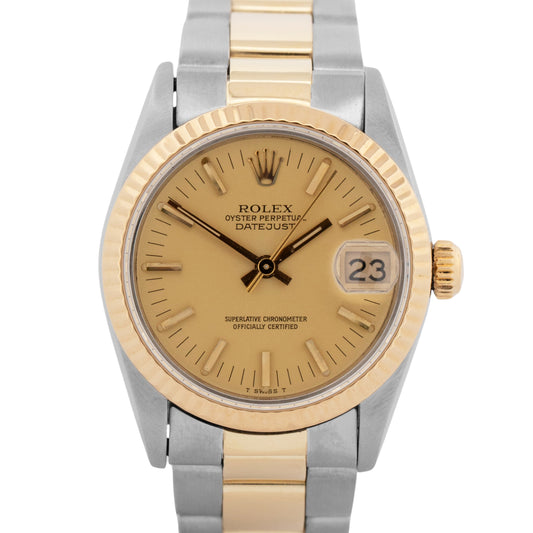 Rolex DateJust 31mm Midsize Two-Tone CHAMPAGNE 14K Yellow Gold Fluted 68273