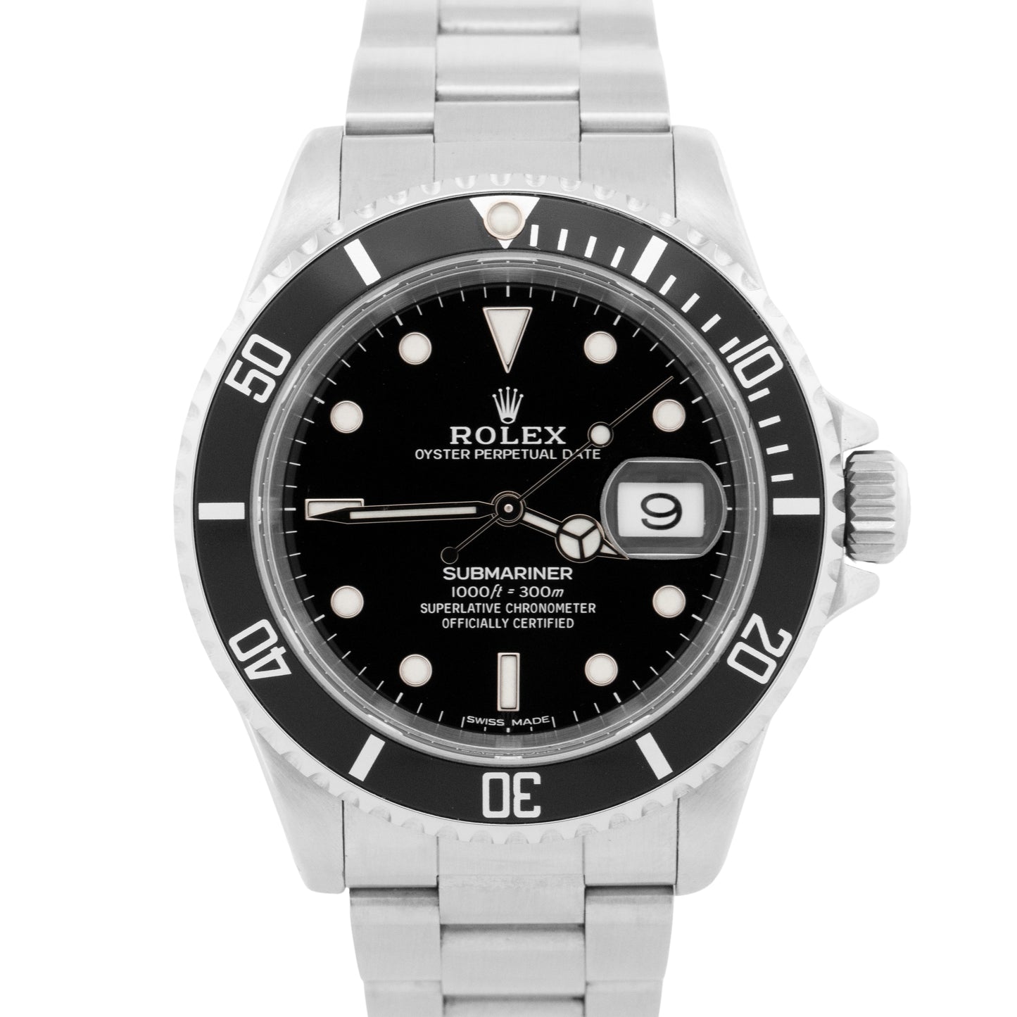 PAPERS Rolex Submariner Date BLACK Steel No-Holes 40mm 16610 LN Watch BOX