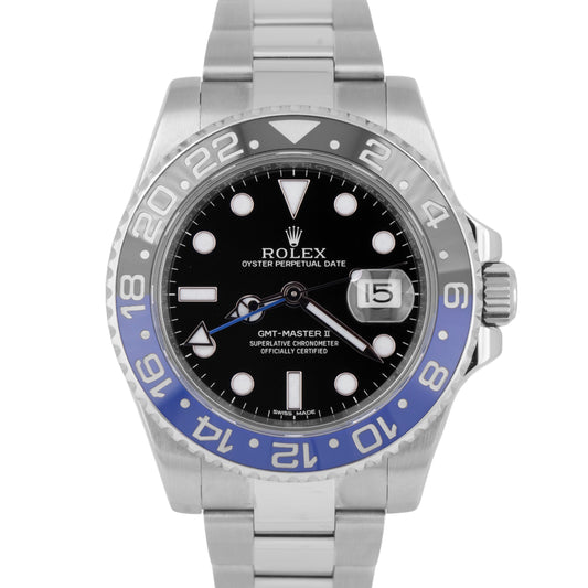 MINT PAPERS Rolex GMT-Master II BATMAN Black Blue 40mm Watch 116710 BLNR BOX