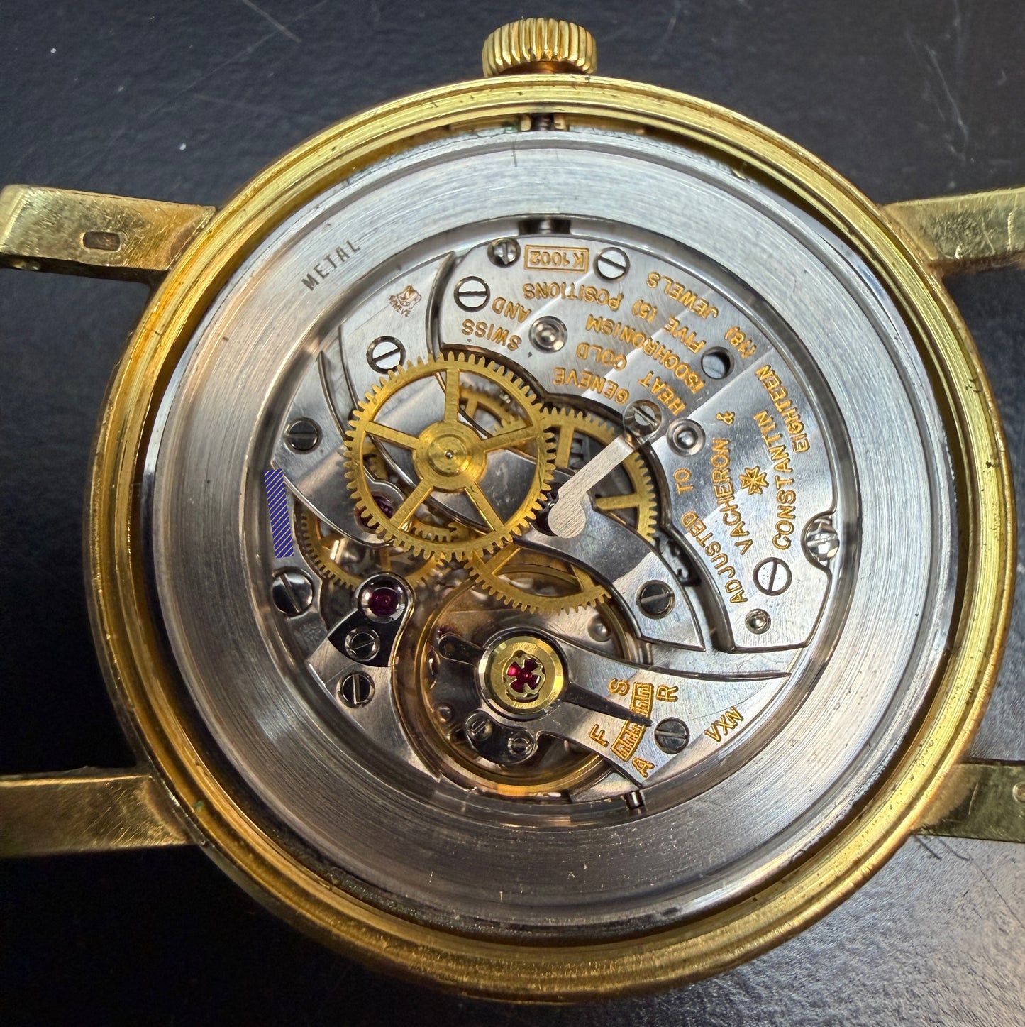 VINTAGE Vacheron Constantin 35mm SILVER 18K Yellow Gold Manual Leather 6515