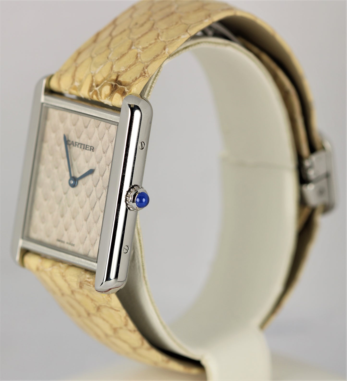 Cartier Tank Solo Stainless Steel Snake Dial 27mmX35mm Leather Strap 3169 Watch