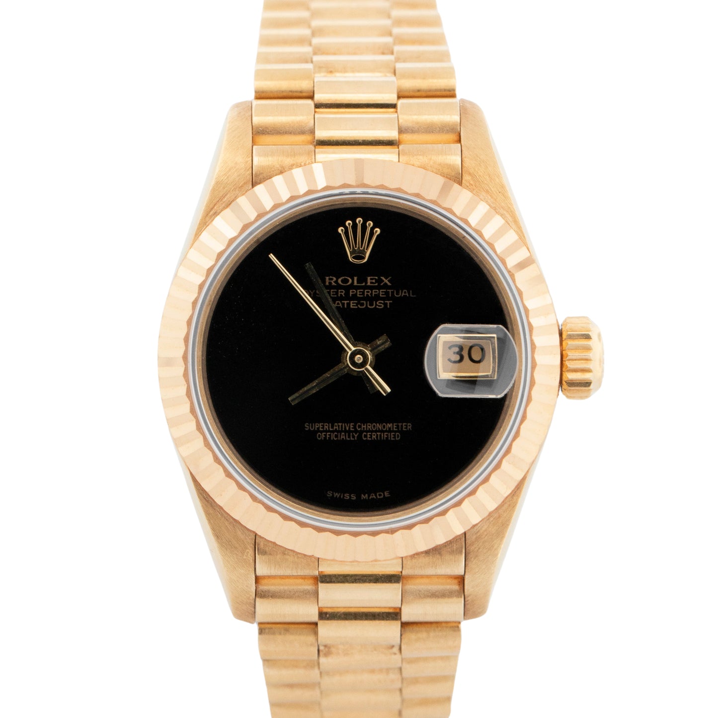 UNPOLISHED Rolex DateJust FACTORY ONYX President 26mm 18K Gold 69178 Watch