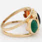 Vintage Multicolor Scarab Band Ring - 14k Yellow Gold Onyx & Carnelian 3 Stones