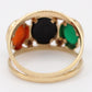 Vintage Multicolor Scarab Band Ring - 14k Yellow Gold Onyx & Carnelian 3 Stones