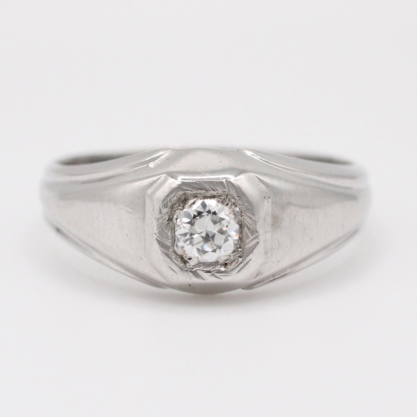Vintage Men's 0.20ct Solitaire Diamond Band Ring - 14k White Gold Size - 9 3/4