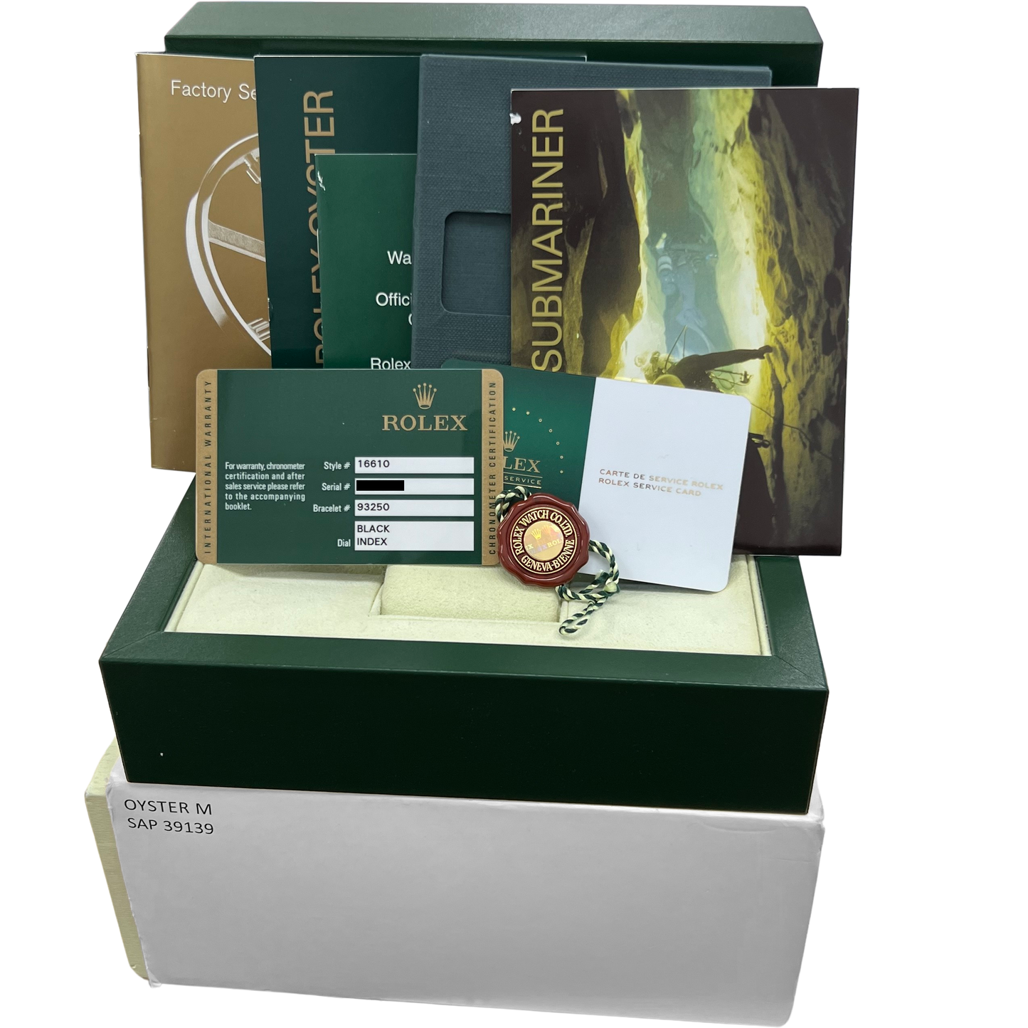 PAPERS Rolex Submariner Date BLACK Steel No-Holes 40mm 16610 LN Watch BOX