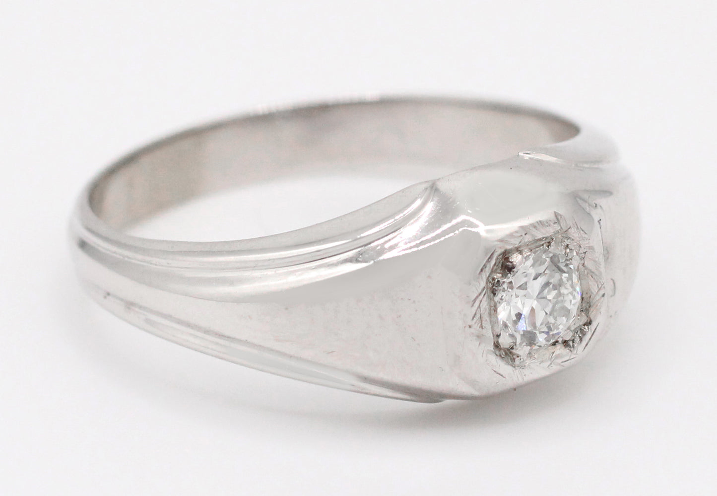 Vintage Men's 0.20ct Solitaire Diamond Band Ring - 14k White Gold Size - 9 3/4