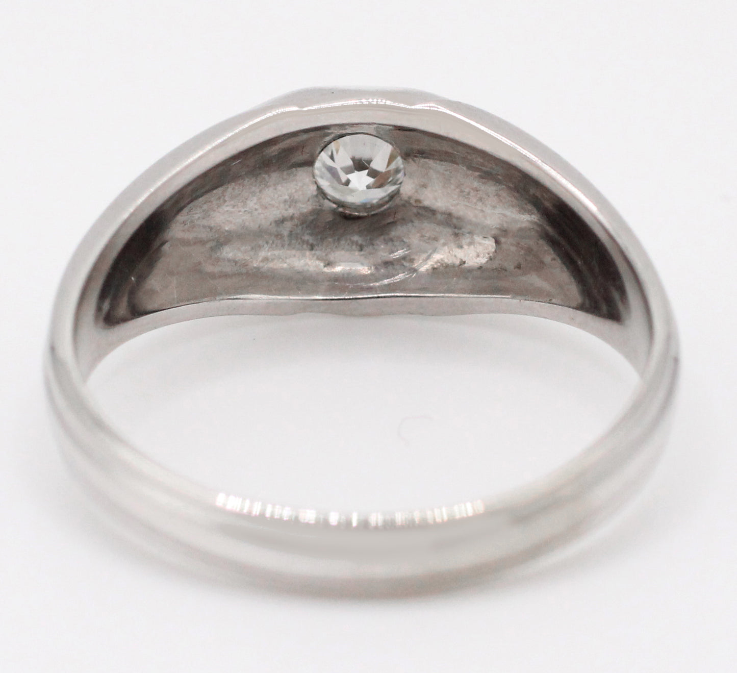 Vintage Men's 0.20ct Solitaire Diamond Band Ring - 14k White Gold Size - 9 3/4