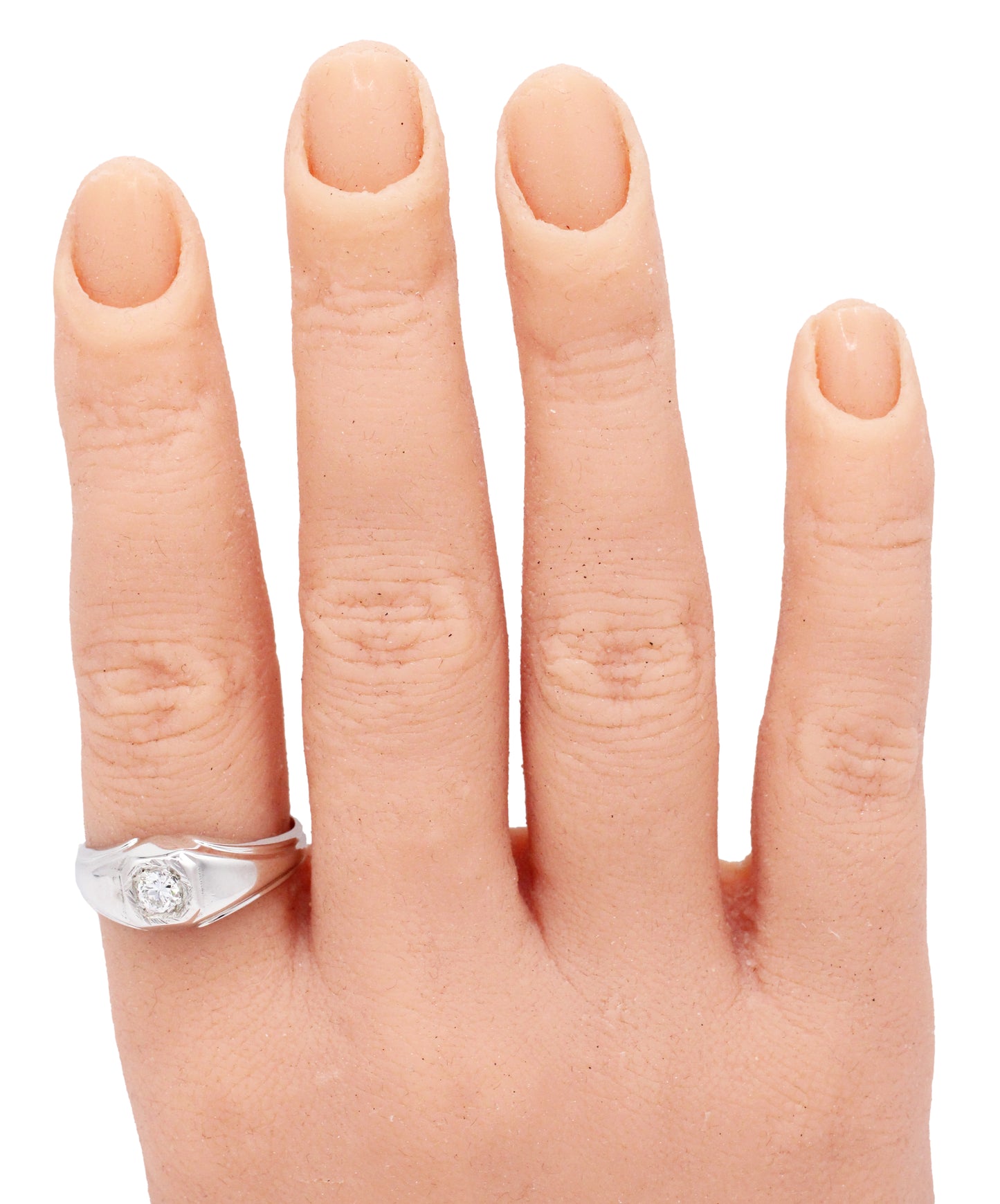 Vintage Men's 0.20ct Solitaire Diamond Band Ring - 14k White Gold Size - 9 3/4