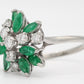 Vintage 0.50ctw Emerald & Diamond Floral Cocktail Ring - 14k White Gold