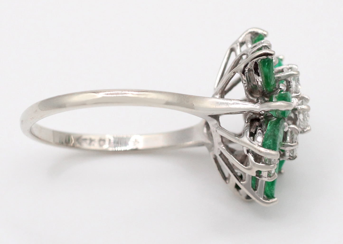 Vintage 0.50ctw Emerald & Diamond Floral Cocktail Ring - 14k White Gold